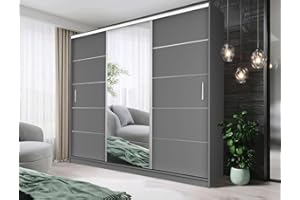GENERIC DALLAS Sliding Door Wardrobe With Full-Length Mirrors Availble In Diffrent Sizes and Coulors (Grey, 250cm)