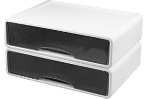 Hocadrv 2 Stück Schubladenbox Weiß Schubladenbox Kunststoff Stapelbare Schubladen Transparente Schubladen Schubladencontainer Organizer für Büro Zuhause Schlafzimmer Bäder(34x25x9CM)