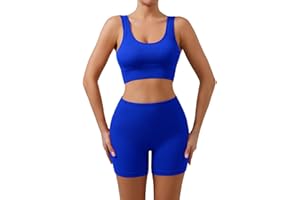 Oniissy Conjunto de yoga acanalado sin costuras para mujer, 2 piezas, gimnasio, barra y pantalones cortos, trajes de fitness para correr