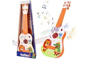 Hojalis Kids Ukulele Guitar Toy, 41cm Guitar Musical Toy Ukulele Instruments with 4 Ajustable Strings, Cartoon Mini Guitars Music Learning Educational Toys for Toddlers Boys Girls(Orange)