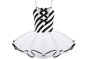 iEFiEL Body da Balletto Bambina Tutu Leotards Vestito Danza Classica Body a Righe Fiocco Abito da Pattinaggio Artistico Ballerina Abito da Ballo Latino Costumi di Danza