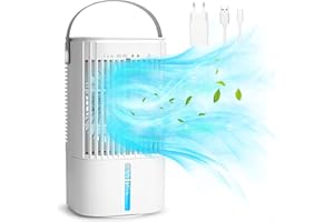 RenFox Mini Aire Acondicionado, Aire Acondicionado Portatil, Mini Enfriador de Aire Silencioso 800ml Refrigerador, Enfriador de Aire 5 EN 1, USB Aire Humidificador Portátil, Silencioso