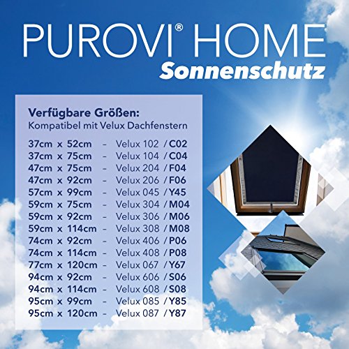 Purovi® Thermo Sonnenschutz für Dachfenster | verschiedene Größen | UV Schutz | 94 x 114cm kompatibel Velux 608 / S08 - 4