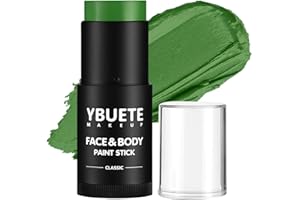 YBUETE Green Face Body Painting Stick, Professional Full-coverage Cream Green Face Paint for St. Patrick's Day Halloween SFX Witch Hulk Monster Cosplay Makeup, Washable Body Paint for Adult Carnival