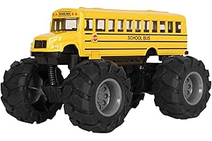 Tomatoys Autobus Scolastico Monster Truck Giocattolo per Bambini – Bus Giallo a Frizione in Metallo, Camion Giocattolo con Grandi Ruote e Sospensioni, Veicolo Pull Back Die-Cast per Bimbi 3+ Anni