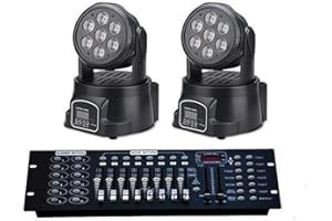 081 Store - 2 x PROIETTORE LED RGB TESTA MOBILE ROTANTE 7 LED WASH DMX + MIXER RGB DMX 192