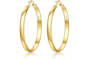 EXGOX Creolen Silber 925 für Damen 5mm Breite Groß Hypoallergene 14K Vergoldete Ohrringe Gold 30/40/50/60/70mm
