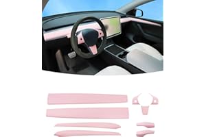 ‎KKTR-CAR KKTR-CAR für Tesla Model 3 Model Y Armaturenbrett-Türverkleidungs-Innenset, Lenkradabdeckung, Lenkhebelabdeckung (9 Stück) (Rosa)