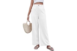 Yutdeng Pantaloni Lino Donna Estivi Comodi Elastico Vita Alta Pantaloni Larghi Eleganti Pantalone Gamba Dritta Palazzo Pantaloni Leggeri Casual con Tasche e Bottoni per Business