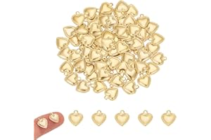 UNICRAFTALE Circa 100pz Charms Cuore Gonfio Dorato 304 ciondoli In Acciaio Inossidabile 1mm Ciondoli Cuore Piccolo Foro per Orecchino Creazione di Gioielli 10x8x0.8mm