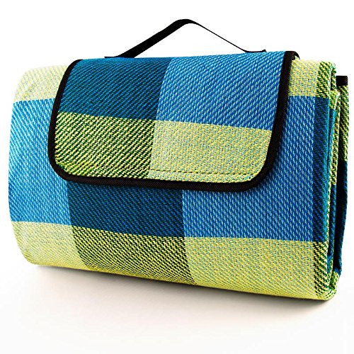 Picknick Decke XXL 200 x 200 cm mit Tragegriff isolierende Unterseite hellblau gelb Beach Decke Picknickteppich Campingdecke - 3