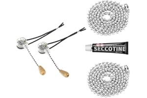 YQ 2Stücke Zugkette Schnurschalter,Schalter für Deckenventilatoren Wandleuchten,mit 1 Meter Verlängerungskabel (Silber)