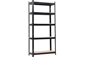 TactFire Etagères de Rangement à 5 Niveaux, 150 x 70 x 30 cm, Rayonnage Metallique, Étagère de Garage, Montage sans Outil, Capacité de Charge de 50 kg par Niveau, pour Atelier, Cuisine, Noir