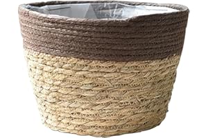 Koomuao Pot de Paille Panier à Plantes Tressé Panier de Rangement pour Pots de Fleurs Jonc de Mer Panier de Jardinière pour Plantes Succulentes Décoration Intérieure ou Extérieure (Marron, Petit)