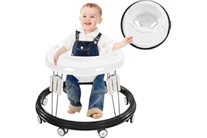 FUGUALIN Baby Walker, Foldable Multi-Function Anti-Rollover, 5 Level Height Adjustable, Baby Walkers for 6-15months Suitable for All Terrains (White)