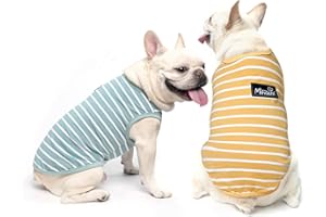 MIHACHI Dog Shirts Cotton Striped T-Shirt, Summer Pet Clothes for Small Dogs, 2-Pack Soft Puppy Apparel Cat Tee, Sleeveless Lightweight, Quick Dry, Breathable,Stretchy, Blue Yellow M