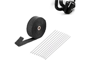 EJOYOUS Cinta de protección térmica de fibra de basalto, cinta de escape de fibra basalto, 15 m, cinta de protección térmica para motocicleta con 10 bridas de acero inoxidable, color negro