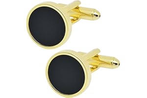 Jonwo 14K Gold Plated Round Mens Cufflinks with Black Agate In Gift Case Classic Round Golden Cufflinks for Men Jewelry for Wedding Party Business Birthday Anniversary Dress