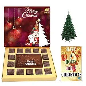 Christmas Gifts, Merry Christmas Chocolate, Premium Xmas Gift Box, 14 Choco + 1 Dark Bar, Free Xmas Tree and Free Merry Christmas Greetings Card