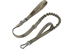 EXCELLENT ELITE SPANKER Guinzaglio tattico con Cordino Elastico Guinzaglio Militare Regolabile con Cordino Elastico a sgancio rapido Corda con 2 impugnature di Comando(verde militare)
