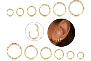 CASSIECA 6 Paar 16G Nasenpiercing Chirurgenstahl für Damen Nasenring Septum Piercing Knorpel Creolen Silber Gold Helix Piercing Schmuck Set 6-16mm