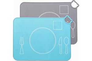 IYYI Tovagliette in silicone per bambini, tovagliette lavabili in lavastoviglie, tappetini da viaggio portatili per bambini, set di 2 (blu)