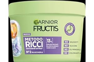 Garnier Fructis Maschera Idratante, Per Capelli Ricci Definiti Idratati e Morbidi, Arricchito con Acido Ialuronico e Burro di Karité, Metodo Ricci, 375 ml