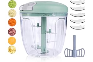 JASFYEE Hachoir Manuel, Hachoir ABS Avec 5 Lames En Acier Inoxydable, Mini Hachoir 900ML Avec Cordon De Serrage, Coupe Oignon Pour Salade D'oignons Pesto Persil Noix Saucisses Nourriture Pour Bébé