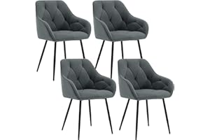 WOLTU Set of 4 Dining Chairs Kitchen Chairs Upholstered Living Room Chair with Backrest, Armrests, Metal Legs, Ergonomic Chair for Lounge, Office, Dressing Table, Velvet, Dark Grey