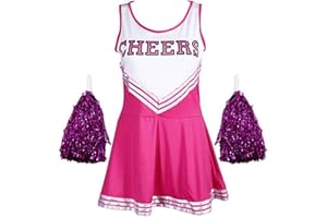 Ovender Vestido Cheerleader Disfraz Pompones Vestido Elegante Carnaval Navidad Halloween Mujer Adulto Cosplay Festival Fiesta Baile