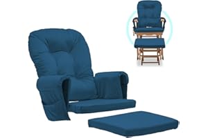 ONPNO Glider Rocker Replacement Cushions Set 5PCS - Soft Velvet Cover for Nursery Rocking Chair and Footstool Cushions Washable, w/Storage Pocket, Blue