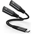 USB C to USB C Headphone Jack Adapter, 2 in 1 Type C Audio + Charger Adapter Dual USB C Splitter Earphone Cable Converter Compatible with Samsung Galaxy, iPad Pro, iPhone 15, and More Type C Devices