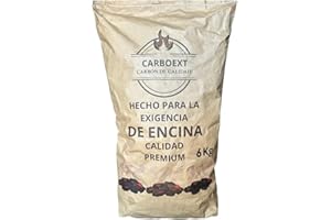CARBOEXT Carbon Vegetal Barbacoa Carbon Barbacoa Carbón 100% Sin Humo Ni Aditivos Carbón Vegetal De Encina Premium Ideal Sin Humo Barbacoa Restaurantes Barbacoas Familiares o Asadores Ecologico Saco De 6Kg