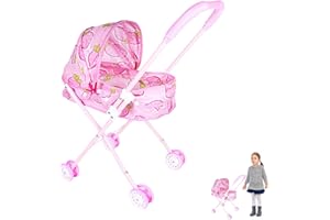 Rianpesn Poussette Landau pour Poupée - Poussette réaliste 2 en 1 pour poupées avec Berceau Amovible - Landau avec nacelle, auvent rétractable et poignée Souple - pour poupées jusqu'à 18"