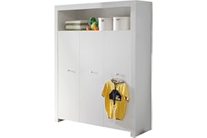 ‎TRENDTEAM SMART LIVING trendteam smart living - Olivia - Garderobenschrank - Weiß - Kleiderschrank mit 3 Türen, 1 offenem Fach und 4 Einlegeböden - (BxHxT) 130 x 186 x 54 cm - silberfarbene Griffe