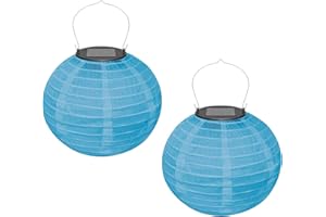 Ledeak 2 Stück Solar Lampions Außen, 20cm Solar LED Laterne Wetterfest Hängend, Polyester Runde Garten Lampions Solar Laterne Outdoor für Garten Terrasse Hochzeit Fest Deko Außendeko (Blau)