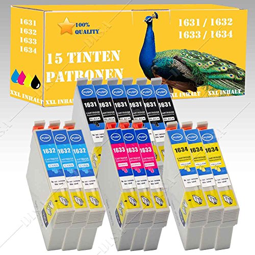 15 x Tintenpatronen kompatibel zu EPSON 1631-1634 Workforce WF-2510 / WF-2510WF DISA