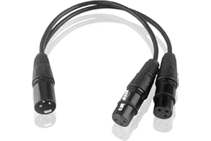 BRIEFCEC Cable Divisor XLR Cable Micrófono 1 Macho a 2 Hembra XLR Y Cable Adaptador Cable con Cubierta de PVC Micrófono Balanceado Divisor en Y para Mezclador de Grabación AMP Limiter Speaker(30cm, Negro)