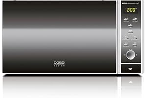 CASO Microonde 3in1 MCG30 Ceramic Chef con grill + aria calda 2100W 30L, base in vetro borosilicato, griglia per 2 livelli, funzione forno fino a 200°C, acciaio inossidabile, argento