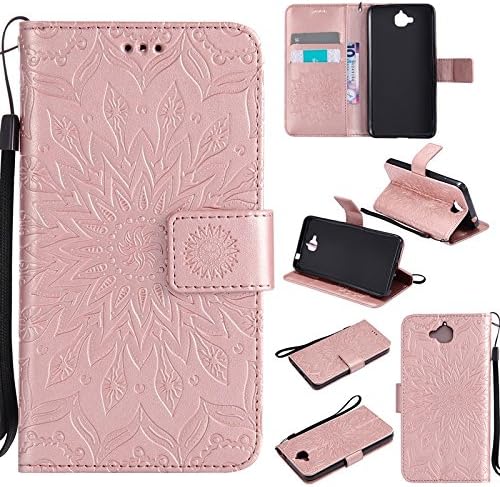 Mobile Phone Cases &amp; Covers , Sun Flower Printing Design PU Leather Flip Wallet Lanyard Protective Case With Bracket Card Slot For Huawei Y6 Pro/Honor Play 5X/Enjoy 5 ( Color : Rose Gold )