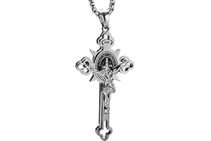 bahamut Jesus INRI Crucifix Saint St. Cross Pendant Necklace for Men Boys Stainless Steel Religious Jewelry Rolo Chain