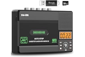 SEMIER Small Cassette Tape Player, USB C or SD Card Audio Cassette to MP3 Digital Converter, Record to Cassette/Computer/SD Card via Mic, LCD Display, Loud Speaker, Headphone Jack,16GB SD Card