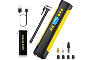 LoyalaEU Compresseur à Air Portatif 150PSI 6000mAh Gonfleur Pneus Voiture sans Fil Pompe a Velo avec Écran LCD Numérique Air Pump Mini Pompe à Air Électrique pour Voiture Vélo Moto Balle (Jaune)