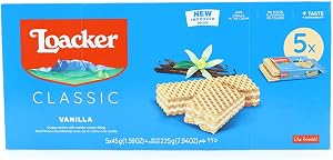 Loacker - Classic Vanille - Wafer Classico con 3 Strati di Cialde Farcite con Crema alla Vaniglia di Vere Bacche di Vaniglia Bourbon - Merenda e Snack - Confezione da 5 Pezzi da 45 g