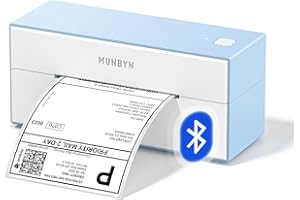 MUNBYN Bluetooth Etikettendrucker, Label Drucker 4x6, DHL Versandetiketten Drucker, Label Printer für Ebay, Etsy, Shopify, UPS, Bluetooth für iOS, Android, USB für Mac, Windows, Chromebook, 129, Blau
