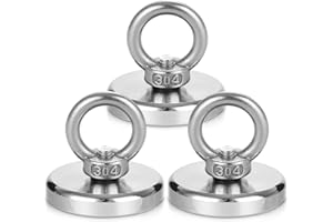 TIDEVAN 3 Stück Magnete Stark,Groß 50kg Neodym-Magnet,Durchmesser 42 mm Starker Magnete Schwerlast Neodym Ösenmagnet Magnethaken Magnet Fishing mit Heberinge und Schrauben für Zuhause Werkstatt Rasen