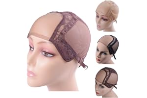YANTAISIYU 4 "X4" U parte gorra de encaje suiza para hacer pelucas con correas ajustables peluca de malla(marron S)