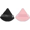 cuspitum 2 Pcs Loose Powder Puff, Face Soft Triangle Puff Blender Beauty Makeup Tool Short Plush, (Black and pink)