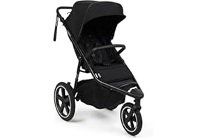 BABYLO Tribe Jogger Buggy, from Birth to 22kg, Extending Canopy, All Terrain Wheels with tyre Pump and car seat adaptors, Black