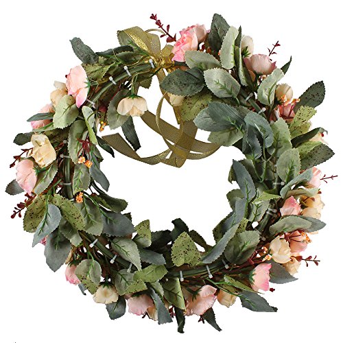 MIHOUNION 36cm künstliche Kranz Seiden kunstblumen Blütenkranz Emulation Rosen Blumenkranz Anordung küche Wand Türen Fenster Sogar jedes Zimmer Dekoration - 6